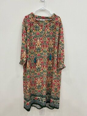 Natural Life Dara Maxi Dress MED Floral Boho Hippie Long Sleeve resort coastal